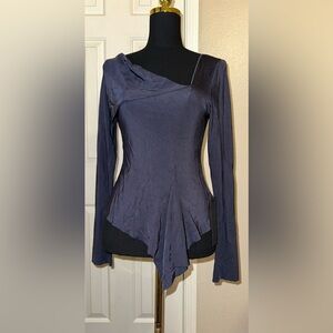 Black Halo NWT Women’s Asymmetrical Long Sleeve Top Navy Blue Size M Raw Hem USA